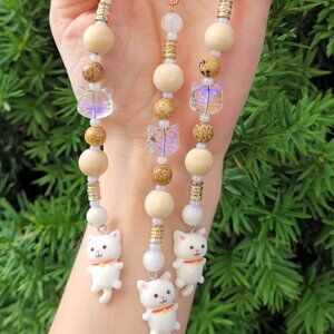 White Cat Keychain - Handmade